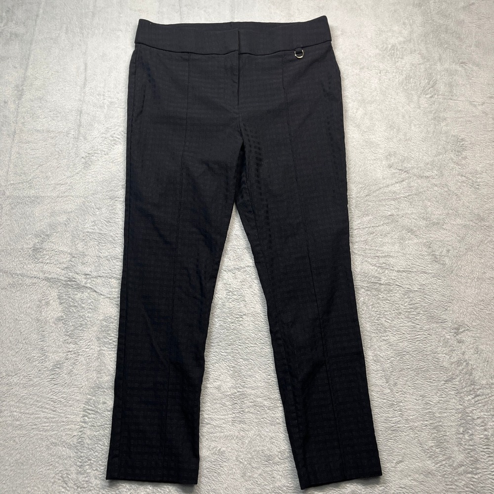 Rafaella Comfort Pants Women Black Textured Grid Tapered‎ Pull On D-Ring 12P